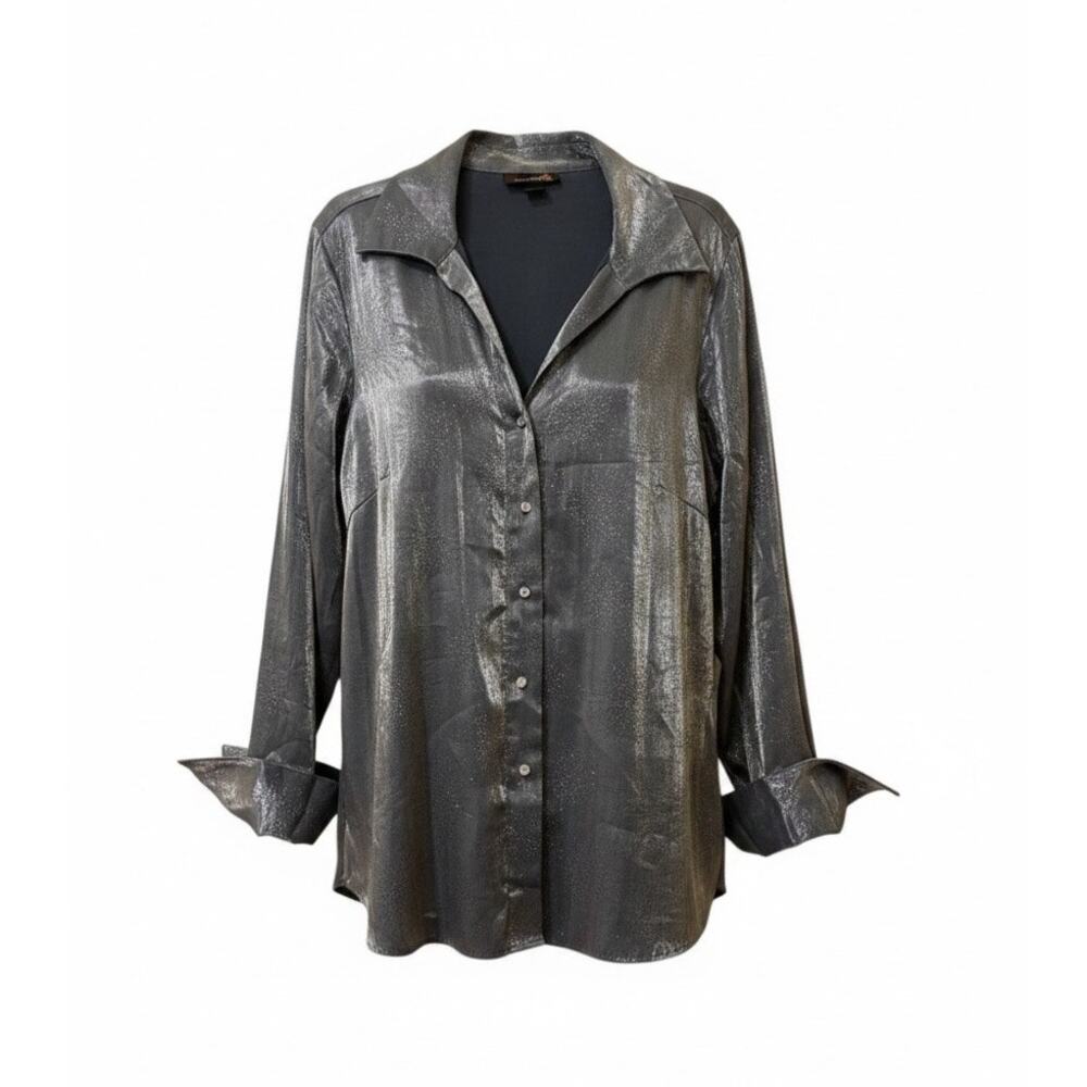 Ashley Stewart rhinestone metallic button down blouse size 22